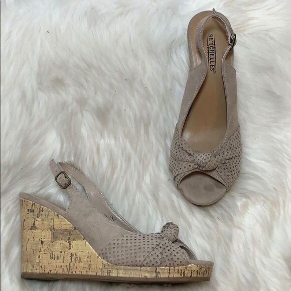 Seychelles Scorpio Tan Suede Cork Wedges Size 7.5 - Picture 1 of 6